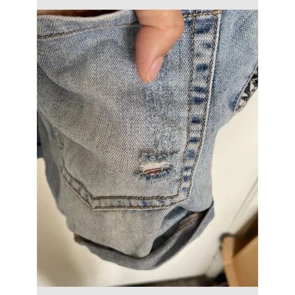 Forever 21 Womens Overall Shorts Size 29 Rolled Up Jean Light Wash Distressed - Picture 4 of 12
